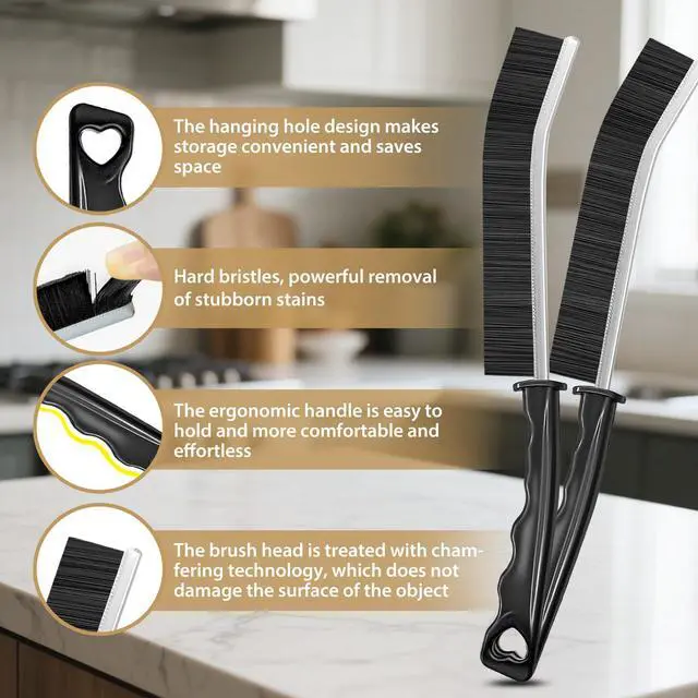 Alt view image 4 of 5 - 8Pcs Crevice Cleaning Brushes, Hard Bristle Grout Cleaner Brush, Gap Cleaning Tool for Kitchen, Bathroom and Hard-to-Reach Areas