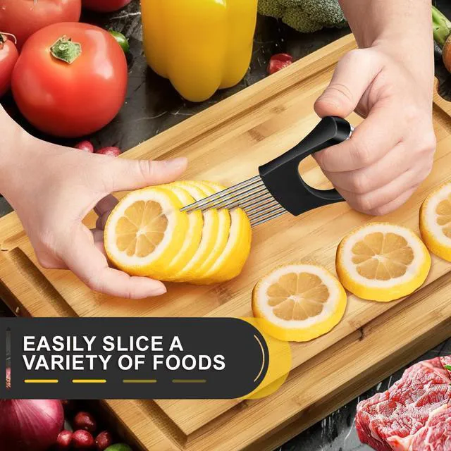 Alt view image 6 of 7 - Stainless Steel Onion Slicer and Cutter, Third Generation, with Protective Cover, for Kiwifruit, Tomatoes, Avocados, Eggs, Lemon, Meat, Potato
