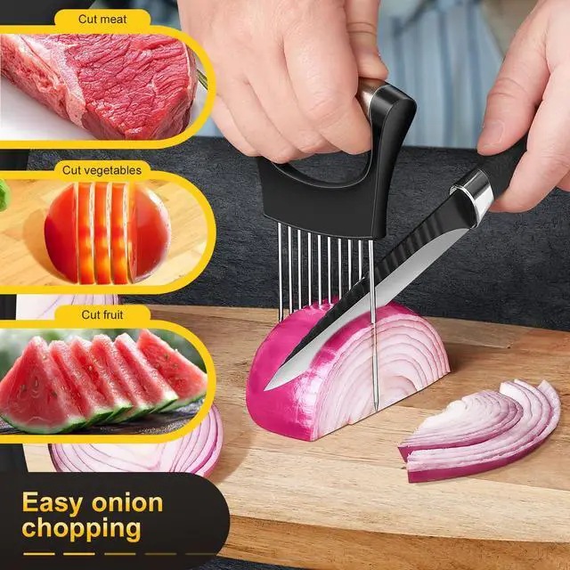 Alt view image 7 of 7 - Stainless Steel Onion Slicer and Cutter, Third Generation, with Protective Cover, for Kiwifruit, Tomatoes, Avocados, Eggs, Lemon, Meat, Potato