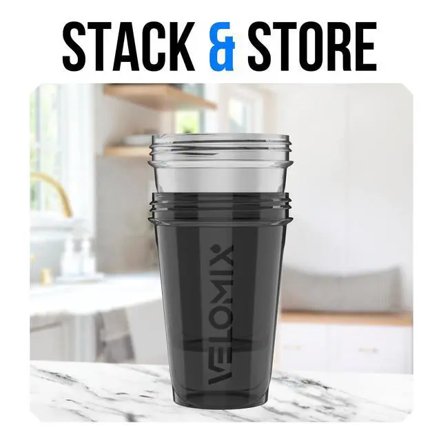 Alt view image 2 of 6 - VELOMIX 2 Pack 20oz Protein Shaker Bottle, Black/Transparent