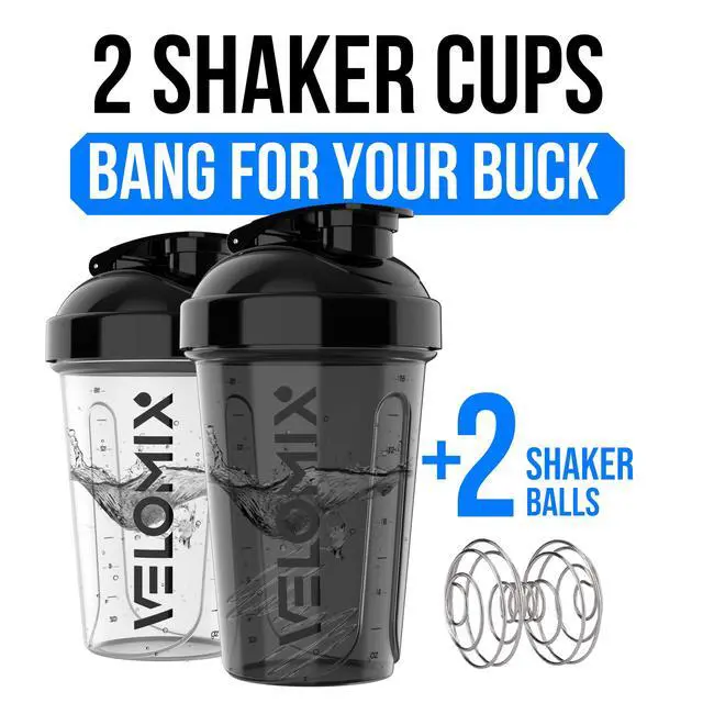 Alt view image 4 of 6 - VELOMIX 2 Pack 20oz Protein Shaker Bottle, Black/Transparent