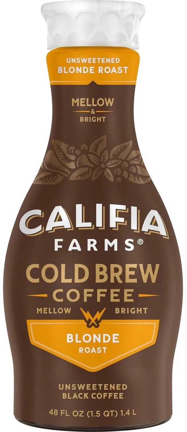 Main image of Califia Farms Pure Black Blonde Roast Cold Brew Coffee 48Oz 100% Arabica Plant Based Vegan Gluten Free Non GMO Sugar Free Iced Coffee
