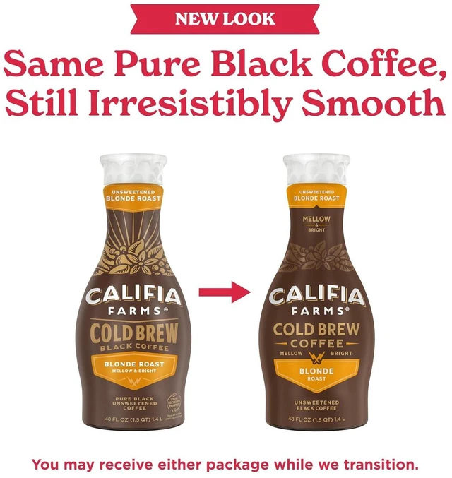 Alt view image 3 of 7 - Califia Farms Pure Black Blonde Roast Cold Brew Coffee 48Oz 100% Arabica Plant Based Vegan Gluten Free Non GMO Sugar Free Iced Coffee