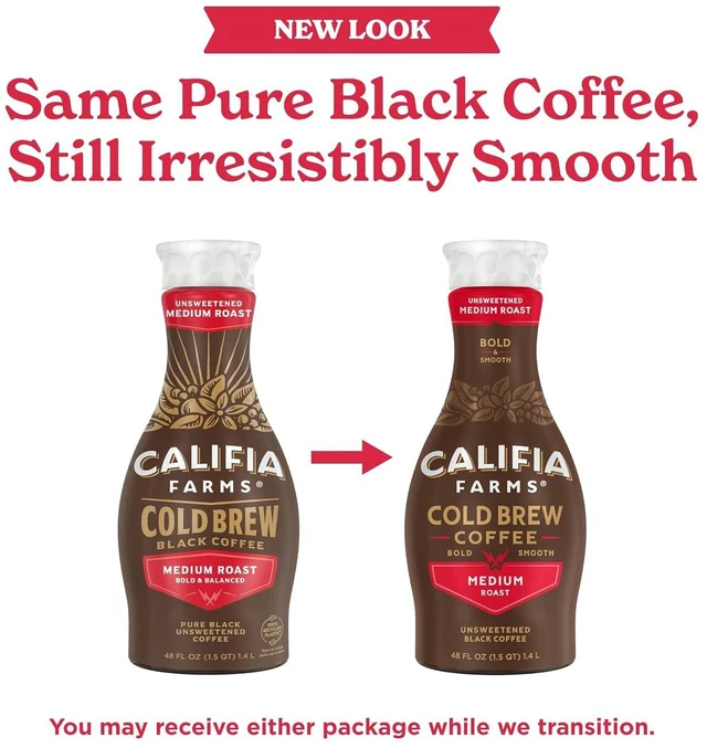 Alt view image 2 of 7 - Califia Farms Pure Black Medium Roast Cold Brew Coffee 48Oz, 100% Arabica, Plant Based, Vegan, Gluten Free, Non GMO, Sugar Free, Iced Coffee