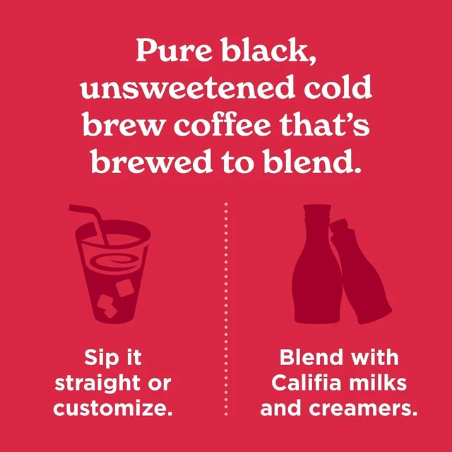 Alt view image 3 of 7 - Califia Farms Pure Black Medium Roast Cold Brew Coffee 48Oz, 100% Arabica, Plant Based, Vegan, Gluten Free, Non GMO, Sugar Free, Iced Coffee