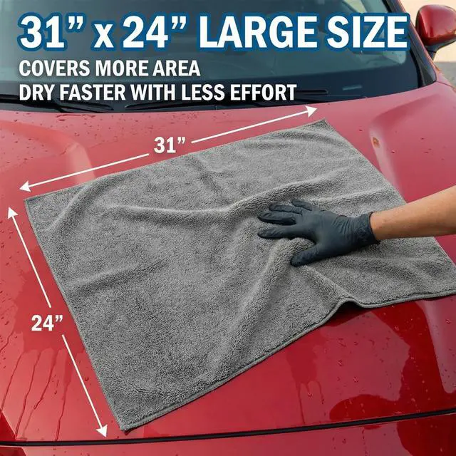 Alt view image 6 of 7 - 2 Pack Professional Large Microfiber Car Drying Towels 31x24 Inches, Scratch Free, Lint Free, Highly Absorbent, Quick Drying for Cars, Trucks, Boats, Detailing