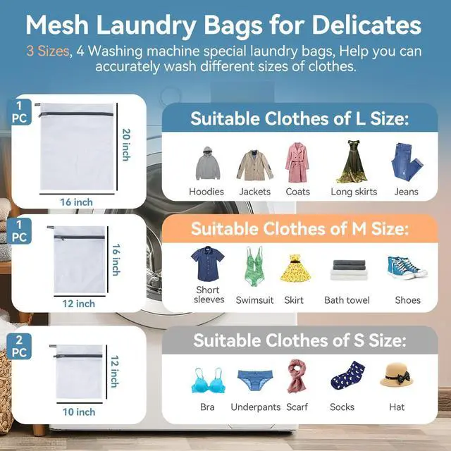 Alt view image 6 of 6 - 4Pcs Mesh Laundry Bags for Delicates, Lingerie Wash Bags, Dorm Room Essentials (1 Large, 1 Medium, 2 Small)