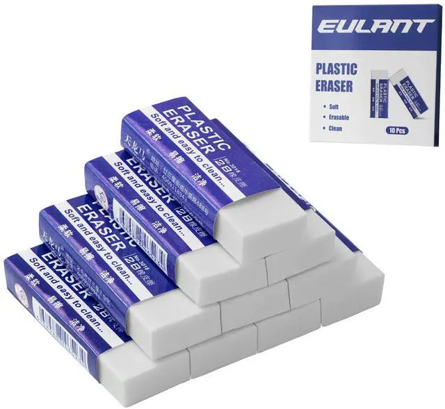 Main image of White 2B Rubber Erasers, 10 Pieces, for School Kids