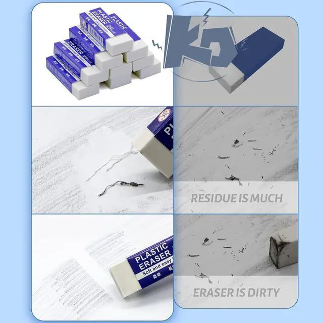 Alt view image 2 of 7 - White 2B Rubber Erasers, 10 Pieces, for School Kids