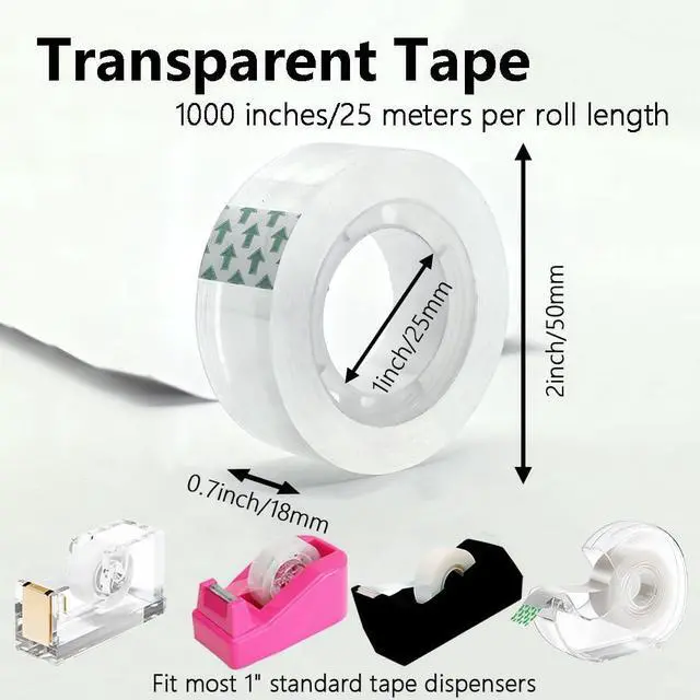 Alt view image 2 of 6 - 12 Rolls Transparent Tape Refills, 3/4x1000in, 1in Core, Gift Packaging Tape for Office, Home, School