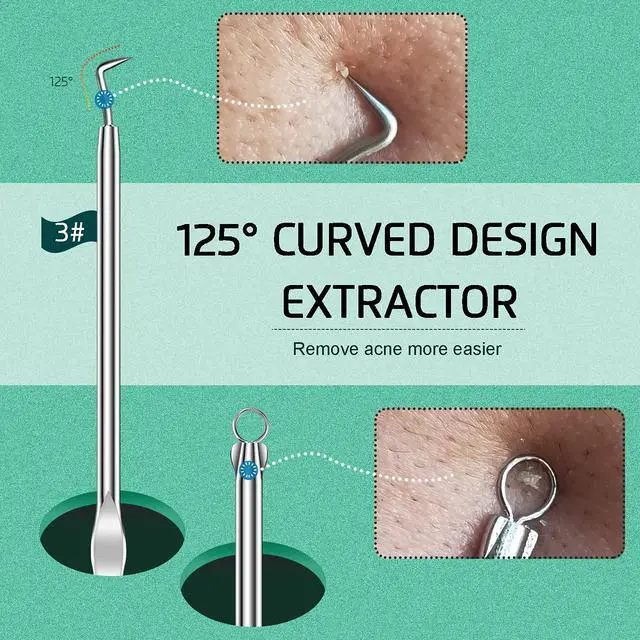 Alt view image 5 of 7 - 8PCS Stainless Steel Blackhead Remover Kit, Pimple Extractor Tool for Face, Acne Whitehead Blemish Removal