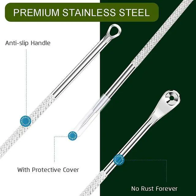 Alt view image 2 of 7 - 8PCS Stainless Steel Blackhead Remover Kit, Pimple Extractor Tool for Face, Acne Whitehead Blemish Removal