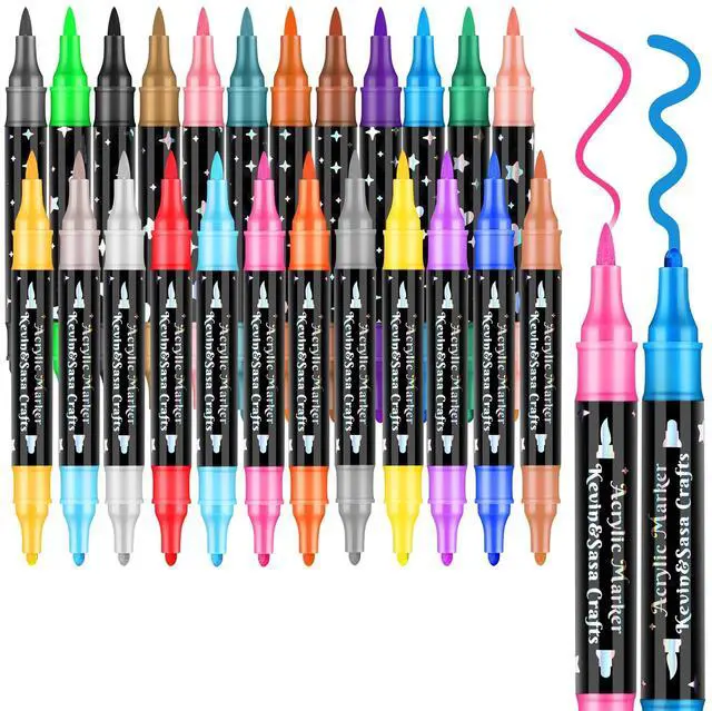 Main image of KEVIN&SASA CRAFTS 24 Colors Dual Tip Acrylic Paint Marker Pens Set