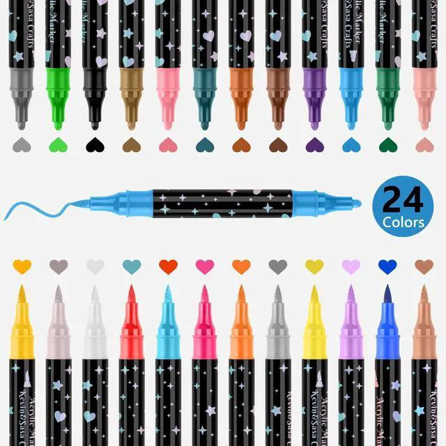 Alt view image 6 of 6 - KEVIN&SASA CRAFTS 24 Colors Dual Tip Acrylic Paint Marker Pens Set