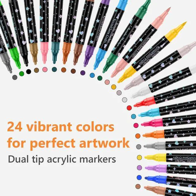 Alt view image 3 of 6 - KEVIN&SASA CRAFTS 24 Colors Dual Tip Acrylic Paint Marker Pens Set