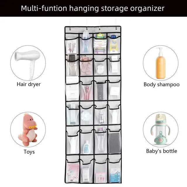 Alt view image 3 of 6 - SAVERHO Over the Door Shoe Organizer, 24 Mesh Large Pockets, Hanging Shoe Storage for Men, Women, Kids, White