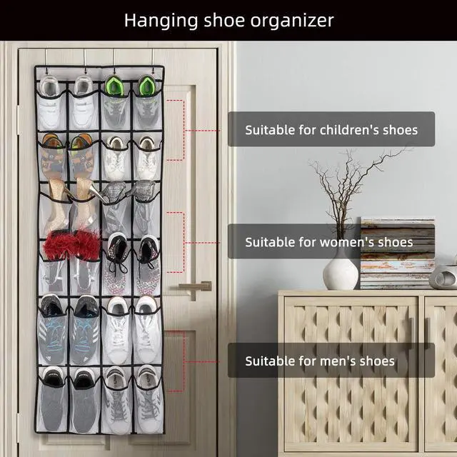 Alt view image 5 of 6 - SAVERHO Over the Door Shoe Organizer, 24 Mesh Large Pockets, Hanging Shoe Storage for Men, Women, Kids, White
