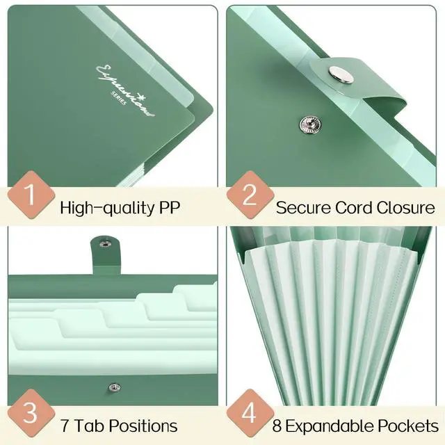 Alt view image 4 of 6 - Sooez 8-Pocket Accordion File Organizer, Expanding File Folder