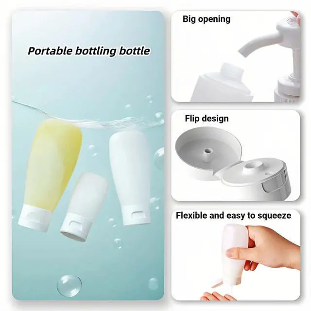 Alt view image 3 of 6 - Chinshwehaw Portable Travel Bottles Set, 3-Pack (30ml, 60ml, 100ml), Silicone Squeeze Containers, Leakproof, Wide Mouth, BPA-Free, TSA Approved, White, for Toiletries, Sh