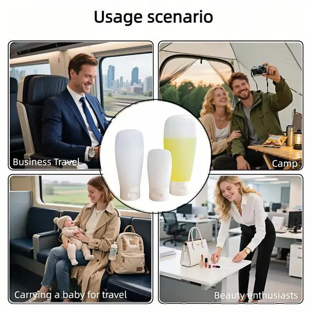 Alt view image 2 of 6 - Chinshwehaw Portable Travel Bottles Set, 3-Pack (30ml, 60ml, 100ml), Silicone Squeeze Containers, Leakproof, Wide Mouth, BPA-Free, TSA Approved, White, for Toiletries, Sh