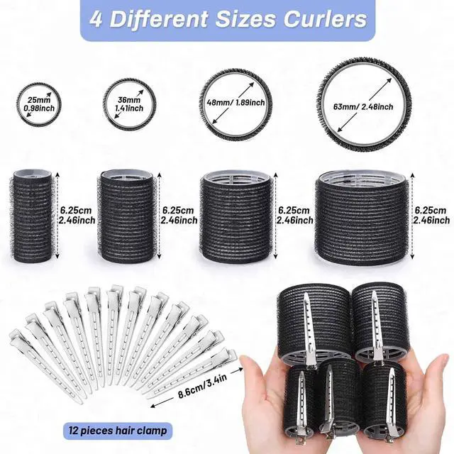 Alt view image 4 of 7 - Selizo Hair Roller 28Pcs Set, Includes 16Pcs Self-Grip Hair Rollers in 4 Sizes and 12Pcs Hair Clips for Long, Medium, Short Hair Volume