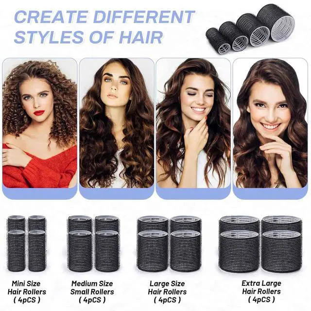 Alt view image 5 of 7 - Selizo Hair Roller 28Pcs Set, Includes 16Pcs Self-Grip Hair Rollers in 4 Sizes and 12Pcs Hair Clips for Long, Medium, Short Hair Volume