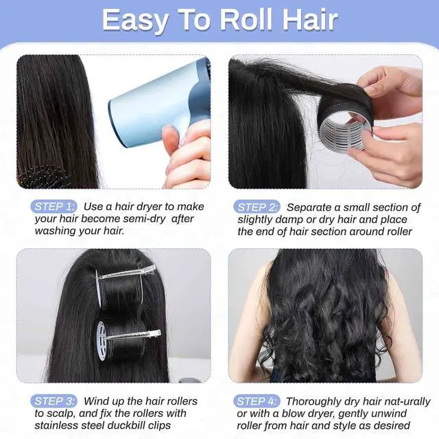 Alt view image 7 of 7 - Selizo Hair Roller 28Pcs Set, Includes 16Pcs Self-Grip Hair Rollers in 4 Sizes and 12Pcs Hair Clips for Long, Medium, Short Hair Volume