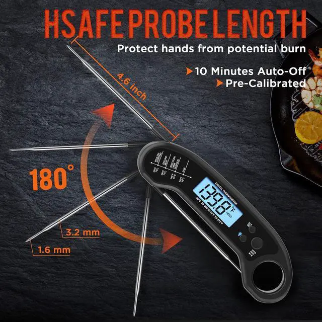 Alt view image 7 of 7 - Digital Instant Read Meat Thermometer, Waterproof, for Grill, Cooking, BBQ, Turkey, Candy, Liquids, Beef, Kitchen and Outside