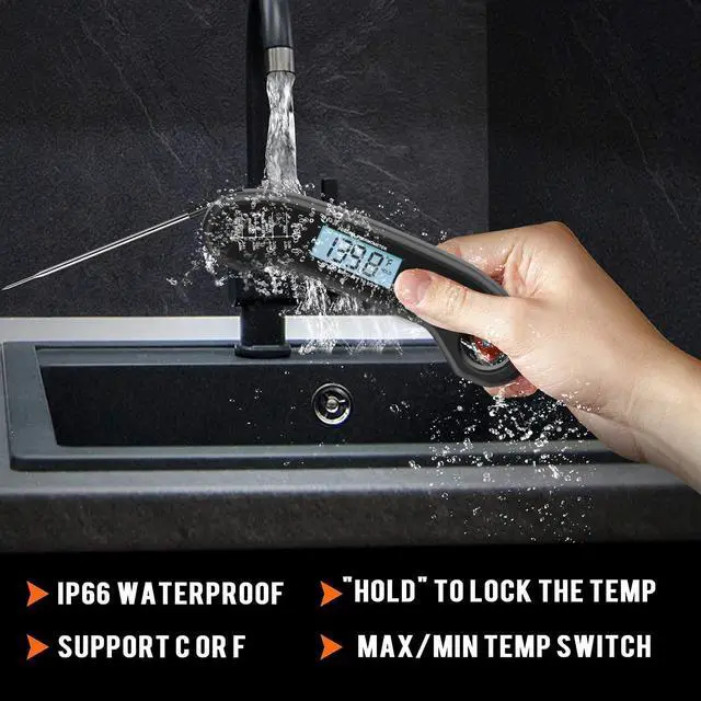 Alt view image 4 of 7 - Digital Instant Read Meat Thermometer, Waterproof, for Grill, Cooking, BBQ, Turkey, Candy, Liquids, Beef, Kitchen and Outside