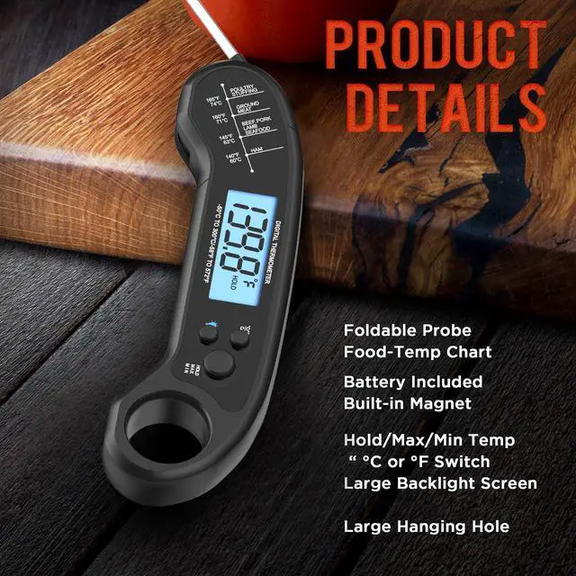 Alt view image 3 of 7 - Digital Instant Read Meat Thermometer, Waterproof, for Grill, Cooking, BBQ, Turkey, Candy, Liquids, Beef, Kitchen and Outside