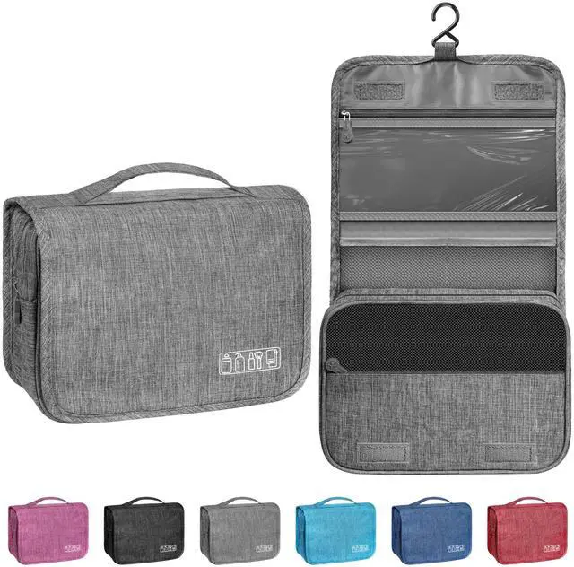 Main image of Waterproof Hanging Toiletry Bag with Hook, Multifunctional Cosmetic Bag, Portable Travel Organizer for Men and Women, Small, Grey