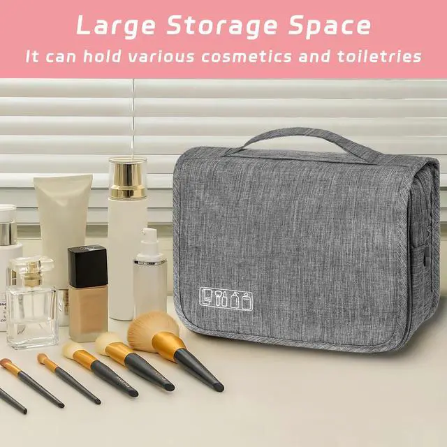 Alt view image 6 of 6 - Waterproof Hanging Toiletry Bag with Hook, Multifunctional Cosmetic Bag, Portable Travel Organizer for Men and Women, Small, Grey