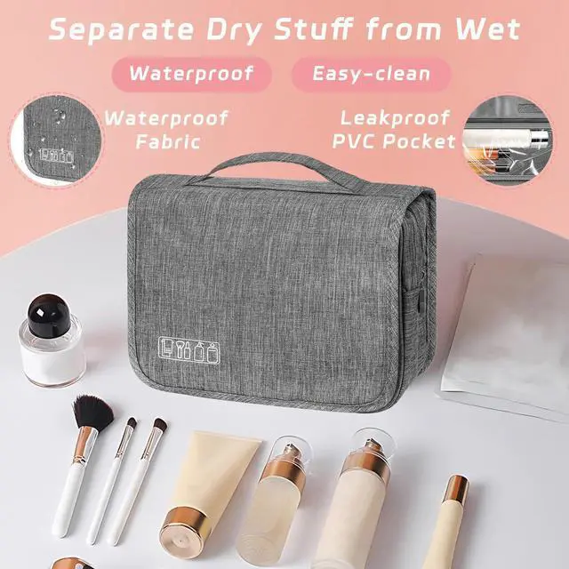 Alt view image 4 of 6 - Waterproof Hanging Toiletry Bag with Hook, Multifunctional Cosmetic Bag, Portable Travel Organizer for Men and Women, Small, Grey