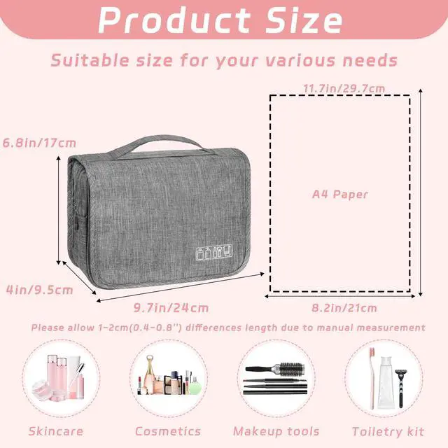 Alt view image 5 of 6 - Waterproof Hanging Toiletry Bag with Hook, Multifunctional Cosmetic Bag, Portable Travel Organizer for Men and Women, Small, Grey
