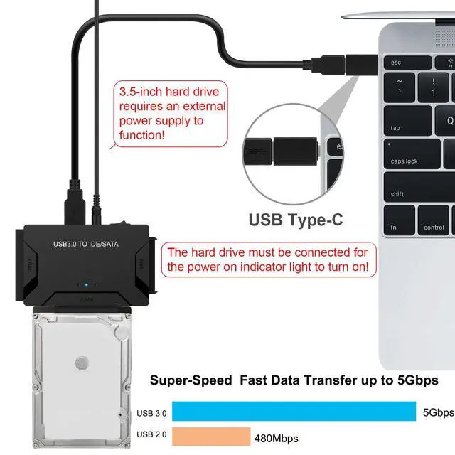 Alt view image 4 of 6 - SATA IDE to USB 3.0 Adapter for 2.5" 3.5" SSD HDD 5Gbps