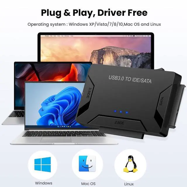 Alt view image 3 of 6 - SATA IDE to USB 3.0 Adapter for 2.5" 3.5" SSD HDD 5Gbps
