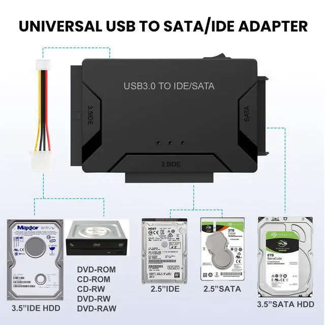 Alt view image 2 of 6 - SATA IDE to USB 3.0 Adapter for 2.5" 3.5" SSD HDD 5Gbps