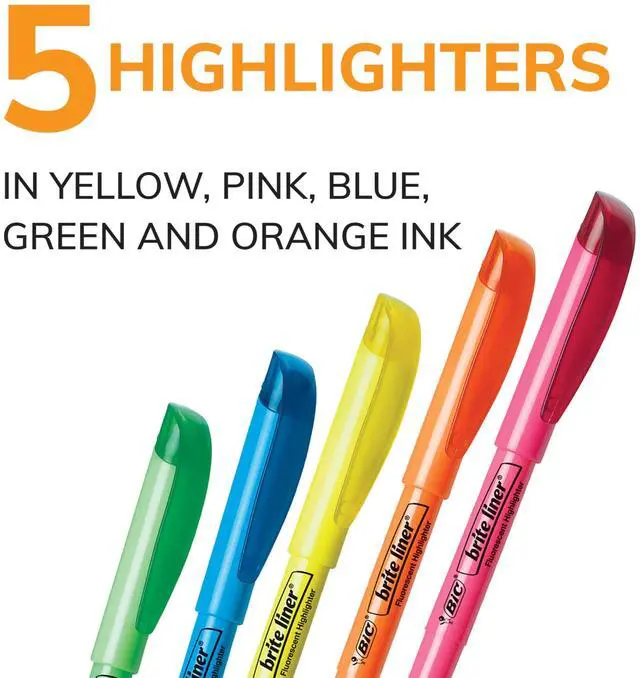 Alt view image 3 of 6 - BIC Brite Liner Highlighters Chisel Tip, 5-Count Pack, Assorted Colors