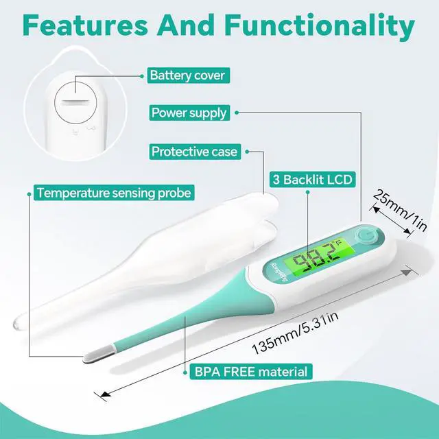 Alt view image 4 of 6 - 8 Second Digital Oral Thermometer with 3 Color Backlit and Fever Alarm for Adults, Kids, Oral, Rectal, Underarm