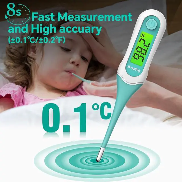 Alt view image 5 of 6 - 8 Second Digital Oral Thermometer with 3 Color Backlit and Fever Alarm for Adults, Kids, Oral, Rectal, Underarm