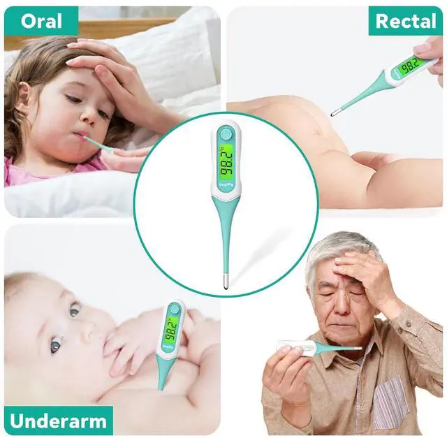 Alt view image 2 of 6 - 8 Second Digital Oral Thermometer with 3 Color Backlit and Fever Alarm for Adults, Kids, Oral, Rectal, Underarm
