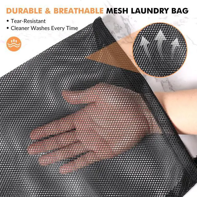 Alt view image 4 of 6 - 2 Pack Mesh Laundry Bags, Large & Small Heavy Duty with Drawstring, Black for Travel, College, Dorms, Sports, Family