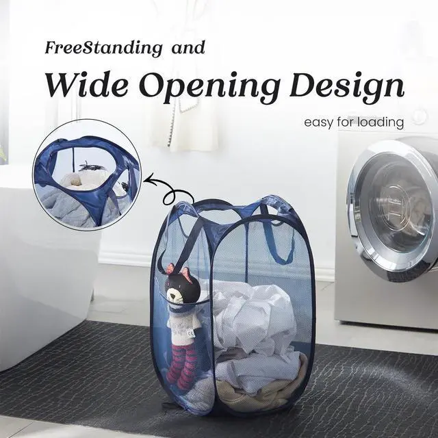 Alt view image 5 of 6 - Collapsible Mesh Laundry Basket with Side Pocket and Sturdy Handles