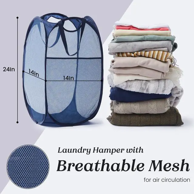 Alt view image 3 of 6 - Collapsible Mesh Laundry Basket with Side Pocket and Sturdy Handles