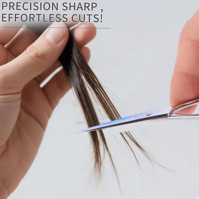 Alt view image 7 of 7 - 2PCS Small Grooming Scissors with Straight & Rounded Safety Tips for Facial Hair, Eyebrows, Nose Hair, Beard, Mustache, Eyelashes, and Ear Hair - Silver & Black