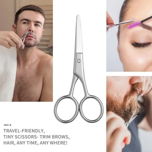 Alt view image 6 of 7 - 2PCS Small Grooming Scissors with Straight & Rounded Safety Tips for Facial Hair, Eyebrows, Nose Hair, Beard, Mustache, Eyelashes, and Ear Hair - Silver & Black