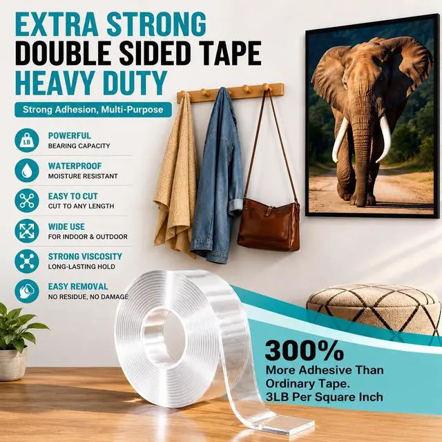 Alt view image 2 of 6 - Ohayooz Extra Strong Double Sided Tape Heavy Duty Removable 10FT