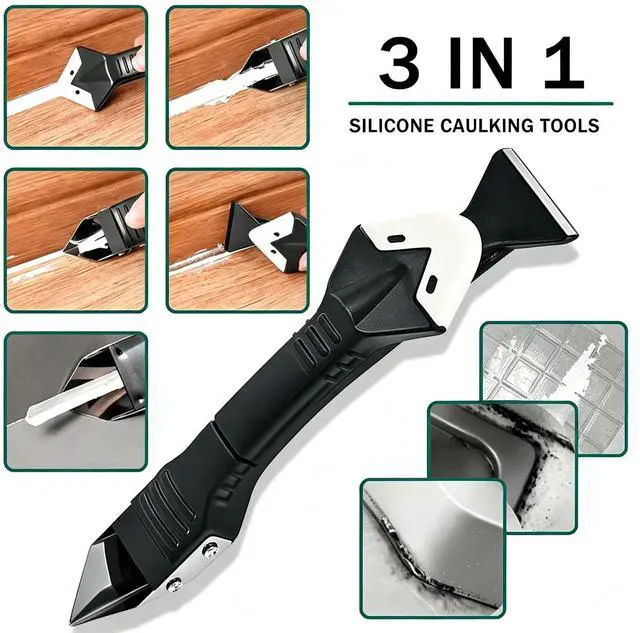 Alt view image 7 of 7 - 3-in-1 Silicone Caulking Tool, Stainless Steel Caulk Remover & Sealant Finishing Scraper
