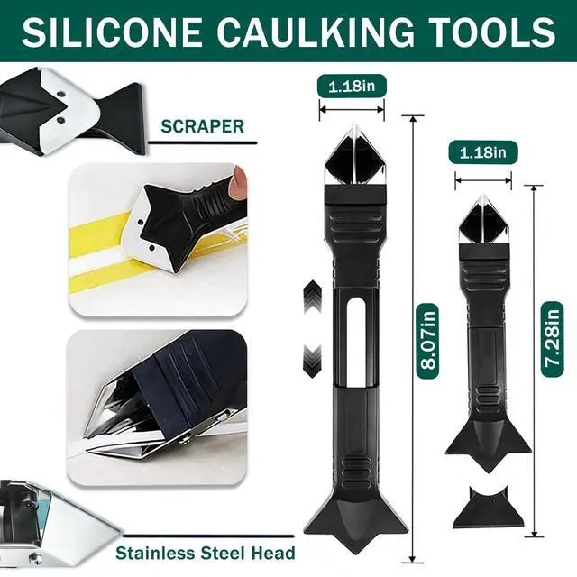 Alt view image 5 of 7 - 3-in-1 Silicone Caulking Tool, Stainless Steel Caulk Remover & Sealant Finishing Scraper