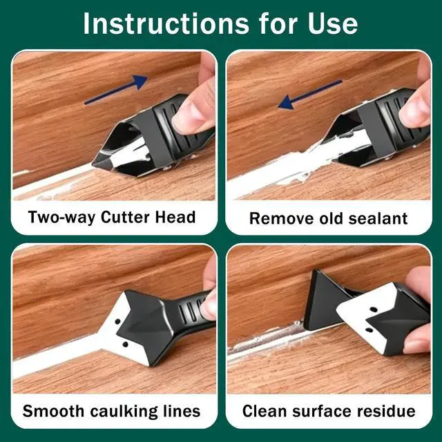 Alt view image 4 of 7 - 3-in-1 Silicone Caulking Tool, Stainless Steel Caulk Remover & Sealant Finishing Scraper